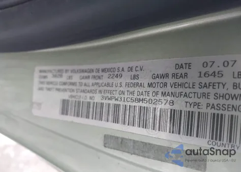 2008 Volkswagen New Beetle S from USA, damaged, VIN 3VWPW31C58M502578